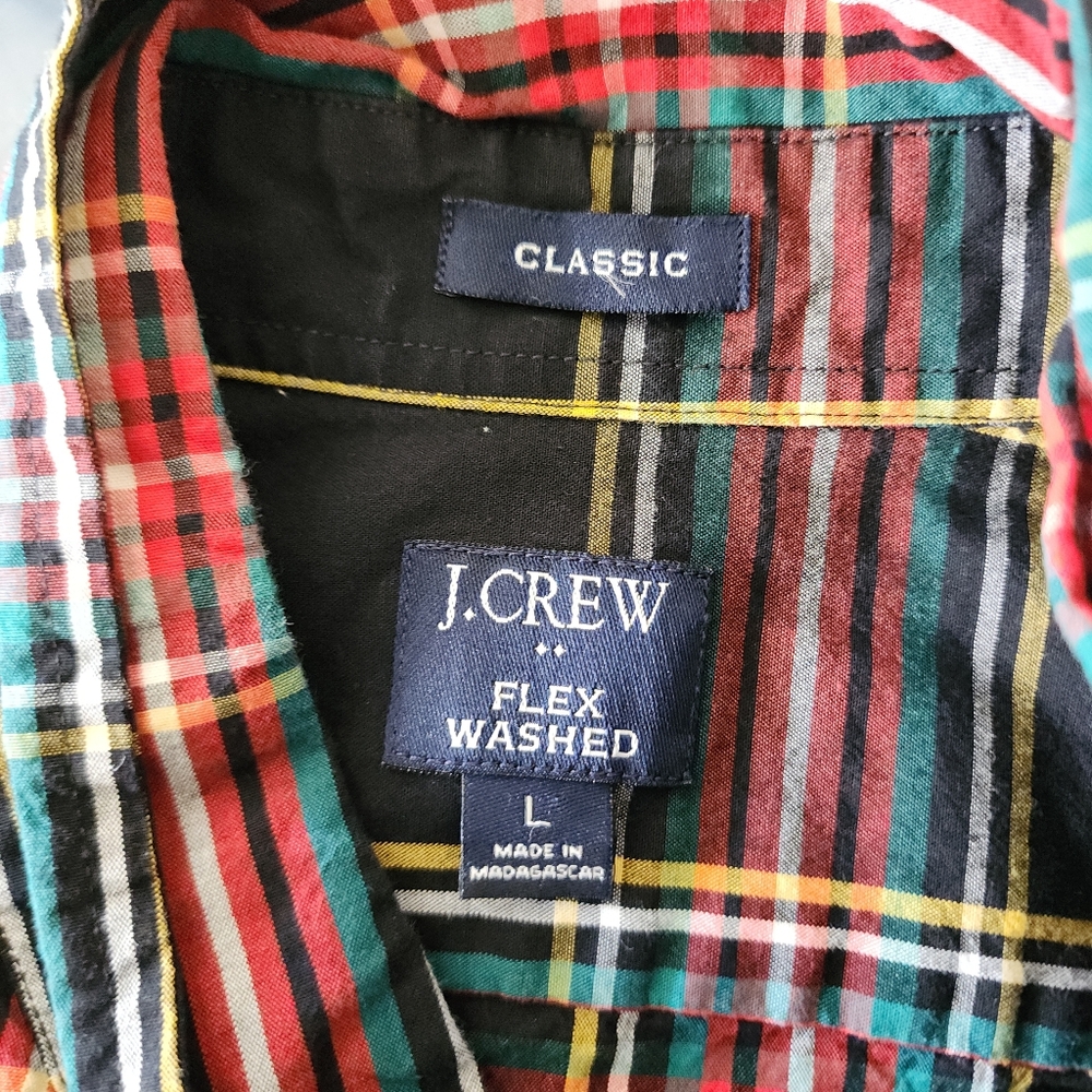 JCrew Plaid Classic Flex Button Down Shirt Black Red Mens Size Large - Picture 2 of 9